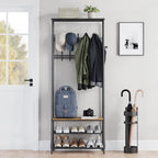Amyove Coat Rack Shoe Bench with 10 Hooks, Hall Trees Entryway Bench with Storage, Multifunctional Hallway Organizer, Wood Look Accent Furniture with Metal Frame