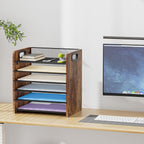 Marbrasse 6 Tier Paper Organizer Letter Tray - Wooden Desk File Organizer with Handle, Paper Sorter Organizer for Letter/A4 Office File Folder Holder