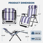 33 Inch XXL Oversized Zero Gravity Chair,Support 500LBS,Blue&White | Heavy Duty Zero Gravity Lounge Chair Outdoor, Indoor Recliner Chairs w/Removable Cushion, Footrest, Headrest & Cup Holder