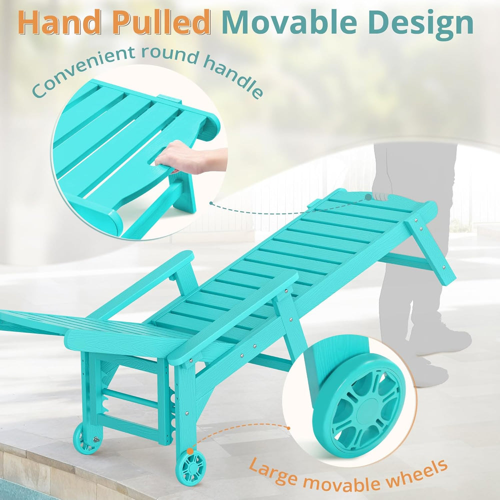 LUE BONA Lounge Chair Outdoor Set of 2, HDPS Chaise Lounge Outdoor with Wheel...