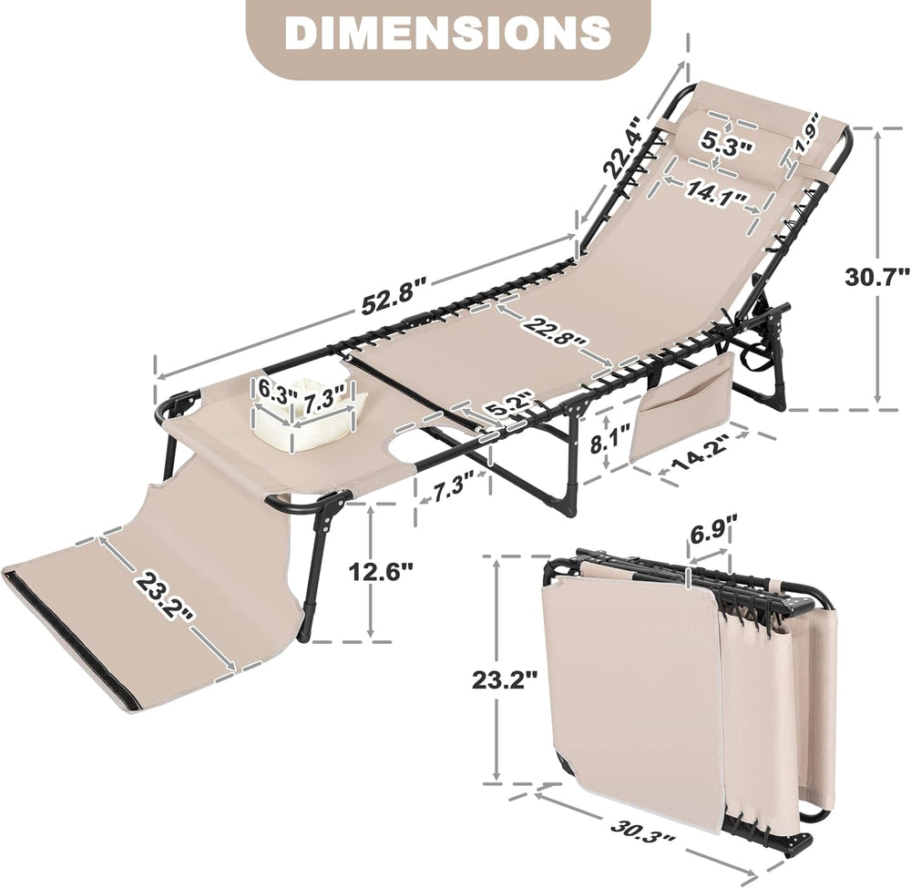 NUU GARDEN Outdoor Foldable Chaise Lounge Chairs, Tanning Chair with Face Hol...