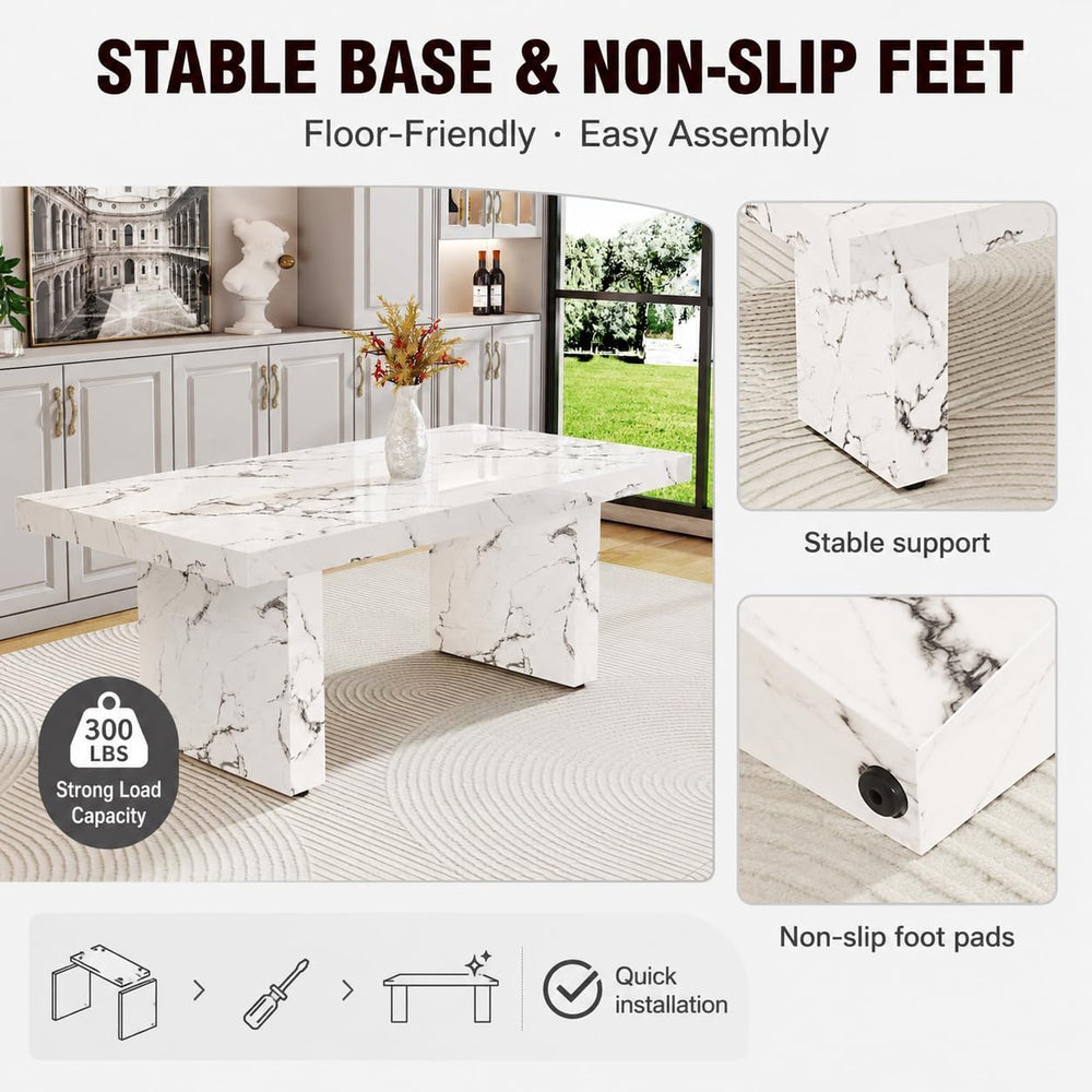 gopop 9 Piece White Dining Table Set, 79" Marble Dining Table Set for 8,...