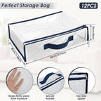 12 Pack Clear Storage Bags with Zipper 12L Blanket Storage Bag Waterproof Dustproof Bedding Storage Organizer Foldable Clothes Containers with Handle for Comforter Sweater Sheet 15.7x11.8x3.9 Inch