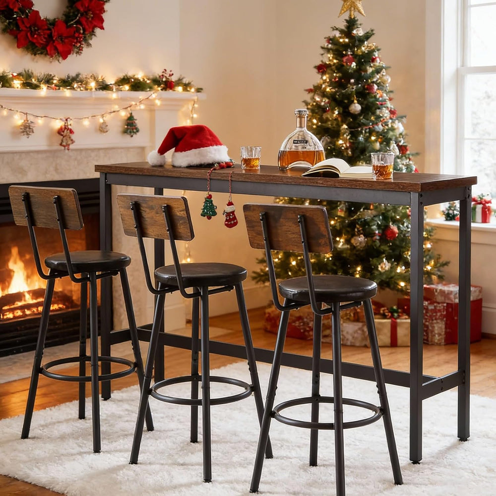 Bar Table and Chairs Set for 3, 63" L Rectangle Sofa Table, Brown | Bar ...
