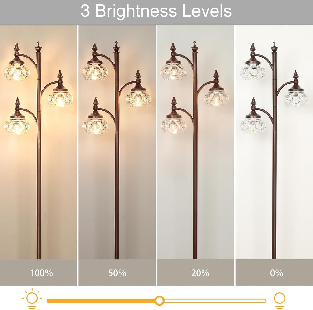 JUNNAI Brown Glass Floor Lamps for Living Room 66.5'' Standing Lamp w...