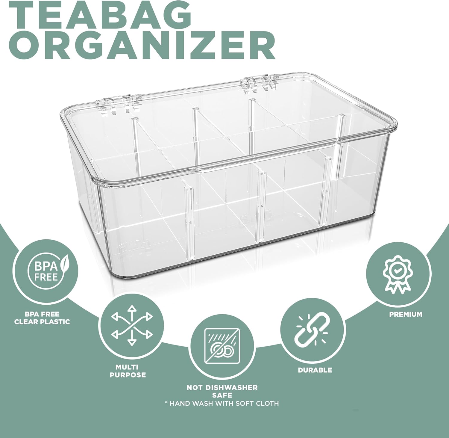 Utopia Home - Tea Bag Organizer With Lids, (1 Pack) Clear Pantry Storage Box - Stackable Partition Organizers or Holder With Lids For Drawers, Countertops, Fridge, Kitchen, Snack & Spice Organization