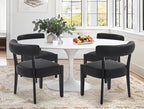 Modern Black Dining Chairs Set of 4, Faux Leather Upholstered Kitchen & Dining Room Chairs, Mid Century Modern Wooden Dining Chairs Oversized Sturdy Rounded Chairs Curved Back