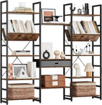 NUMENN Bookcases and Bookshelves Triple Wide 5 Tier Bookshelf, Large Etagere Bookshelf with Storage Drawer, Adjustable Open Display Shelves for Living Room Bedroom Home Office, Vintage Brown