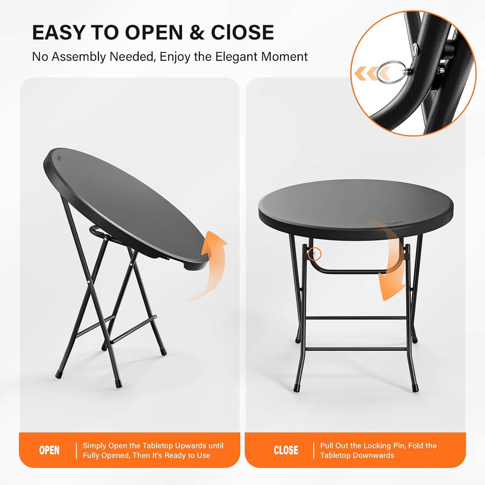 Bonnlo Round Folding Table 32 inch, HDPE Plastic Small Tabletop with Steel Fr...