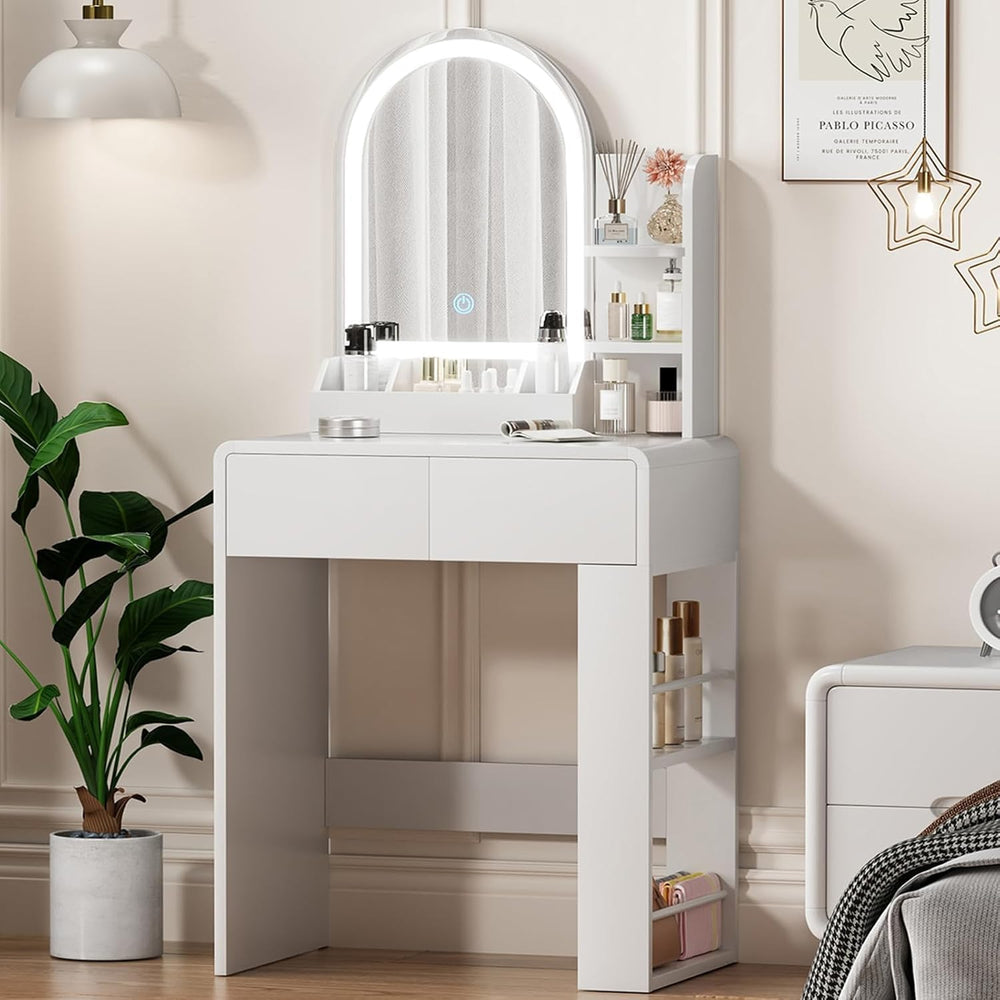 Vanity, Small Vanity Desk with Mirror and Lights, Side Shelf Storage Space, C...