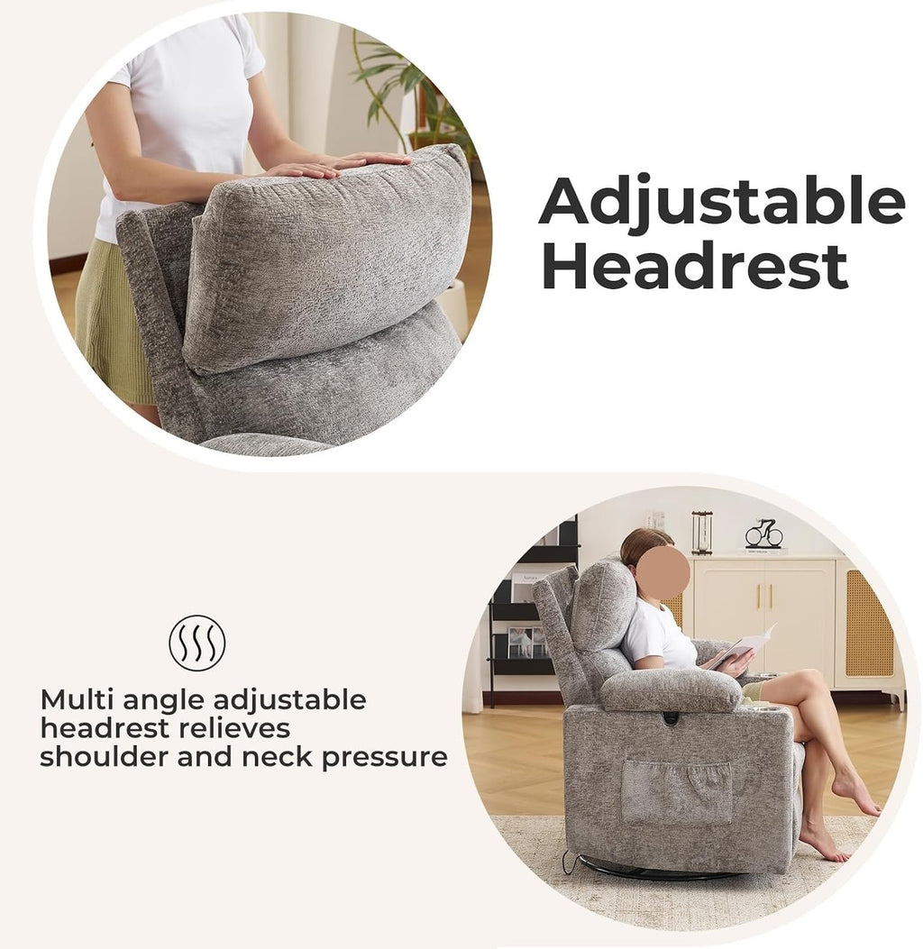Electric Glider Rocker Recliner Chair with Massage and Heat Power Swivel Recliner Sofa with Adjustable Armrests and Headrest for Living Room