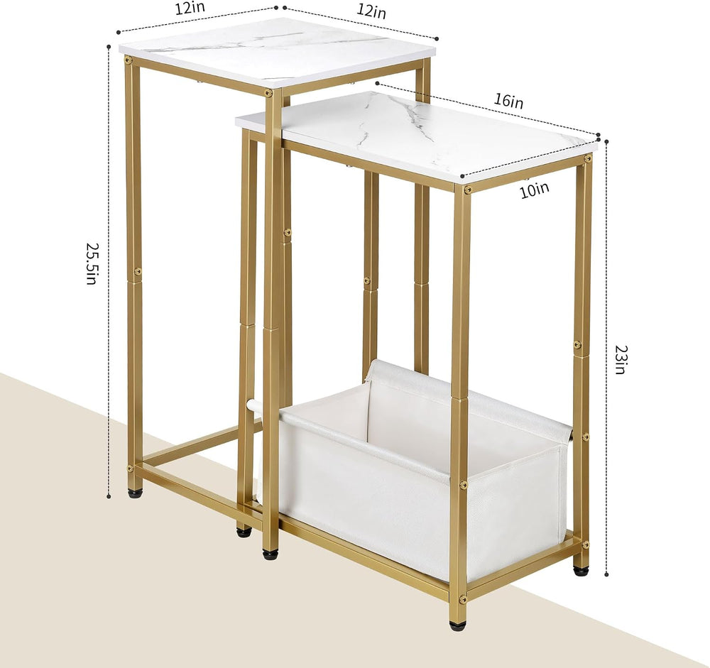 Nesting End Tables Set of 2, Stacking Side Table with Fabric Storage Basket, ...