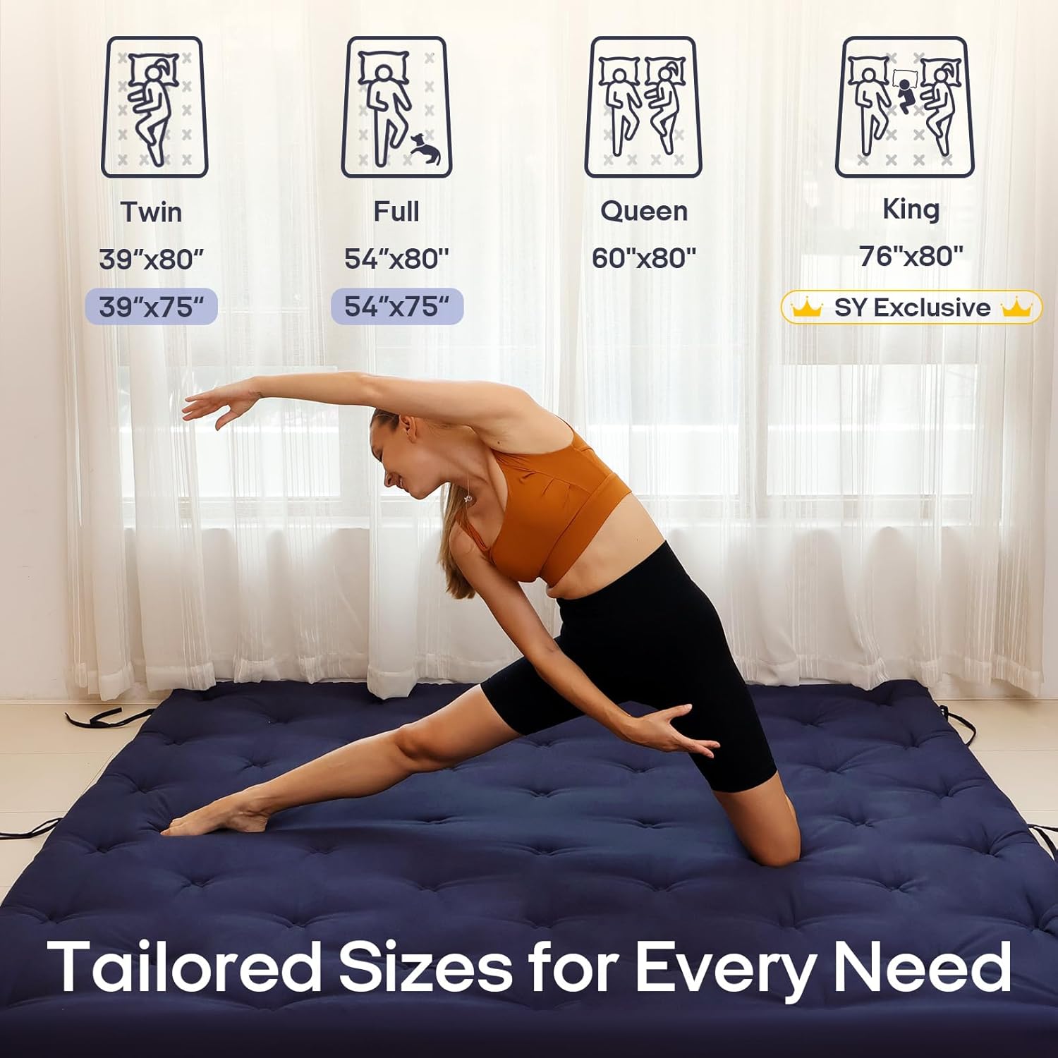 Syrinx Water Resistant Japanese Futon Mattress, Twin Size 75"x39", 2.5 Inch Thick Japanese Floor Mattress Tatami Mat, Foldable Floor Bed Sleeping Pad for Dormitory Guest Room Camping