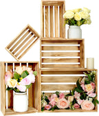 5 Pcs Decorative Wood Crates for Display, 5 Size Large Farmhouse Wooden Basket for Storage Container and Decorations, Rustic Nesting Crates Decor Boxes with Handle