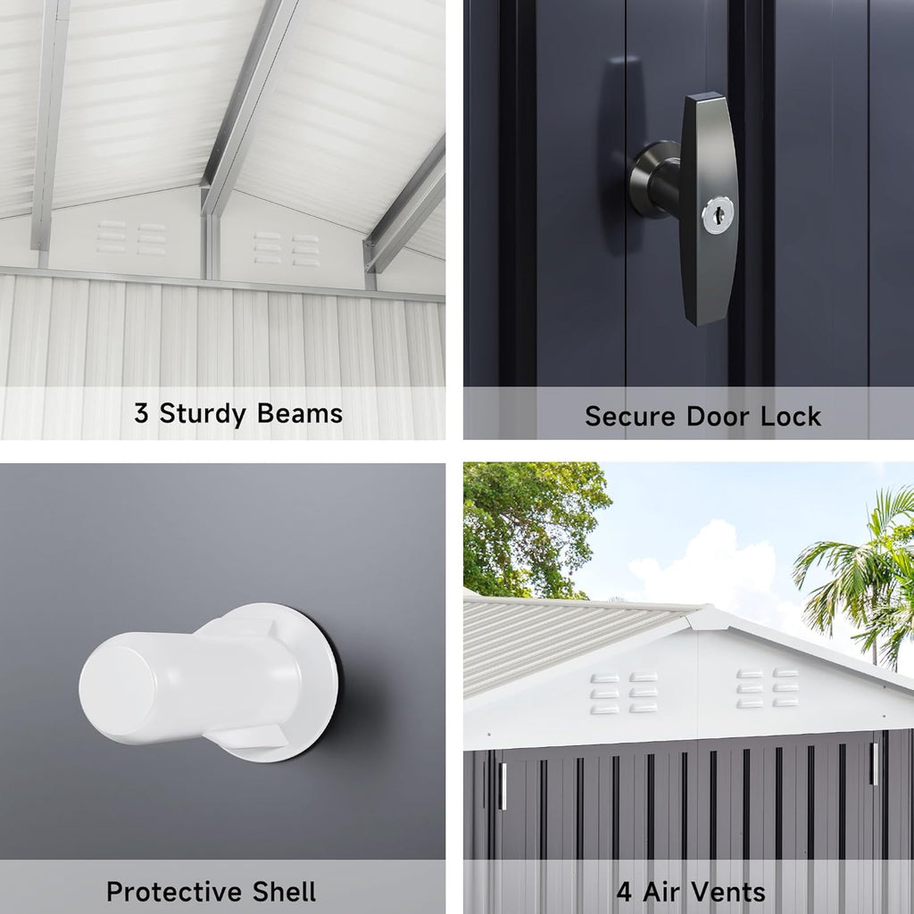 Polar Aurora 6x8 FT Outdoor Storage Shed, Metal Garden Shed with Updated Frame Structure, Tool Sheds for Backyard Garden Patio Lawn White