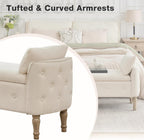 67"End of Bed Storage Bench King Size,Upholstered Bedroom Bench,Beige | Linen Storage Bench for Bedroom End of Bed ,2 Cushion, Vintage Wood Legs ,Tufted,Storage Ottoman Bench for Entryway Window