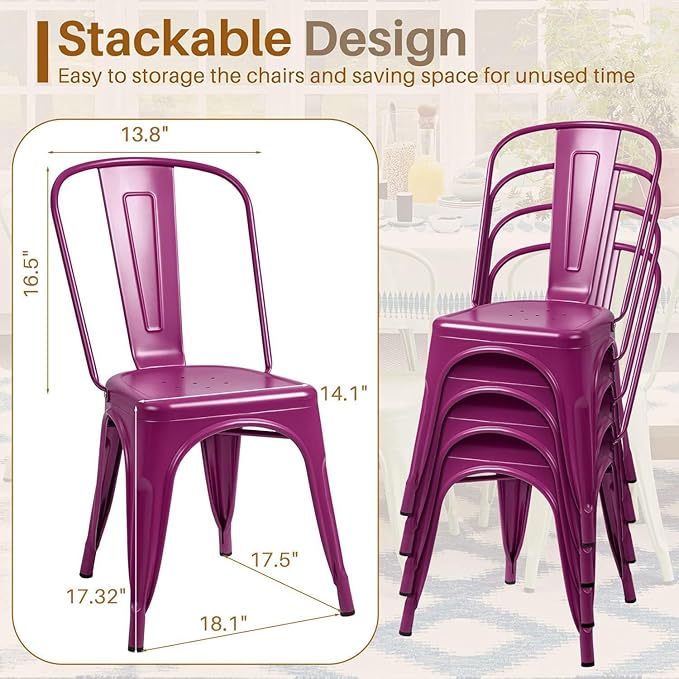 Furmax Metal Dining Chair Indoor Outdoor Use Stackable Classic Trattoria Chair Chic Dining Bistro Cafe Side Metal Chairs Set of 4