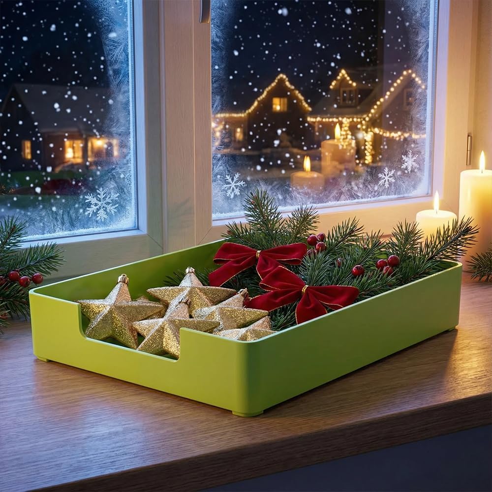 Letter-Size Tray, Desk Drawer Organizer, A4 Plastic Paper Tray for Office, School, Home Storage, and Storage Containers for Christmas Ornaments, Gift Wrap, and Crafts (Green)