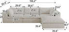 118.2" L Shaped Modular Sectional Cloud Couch with Ottoman, Plush Corduroy Upholstered Compression Sofa, 4-Seat Deep Seat Boneless Sofa Couches with Throw Pillow