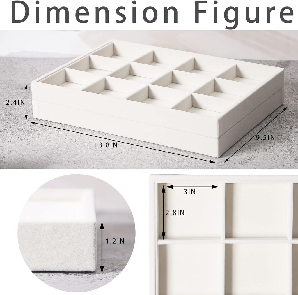 Coward 2PC Stackable 12 Grids Jewelry Organizer Tray Bracelet Display Stand for Selling Velvet Necklace Holder Earring Box Storage (12grid+12grid)