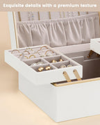 Lolalet Jewelry Box for Women Girls, 2 Layer Jewelry Organizer -Champagne | Jewellery Storage Case, Necklace Earrings Rings Bracelets Holder, Cnristmas Birthday Gifts for Mom Teen Girls Daughter