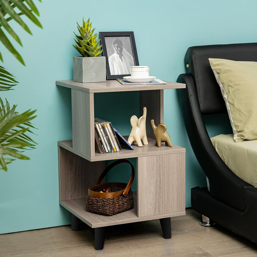 Giantex End Table, Wood Nightstand with Legs, Accent Sofa Side Table Open Sto...