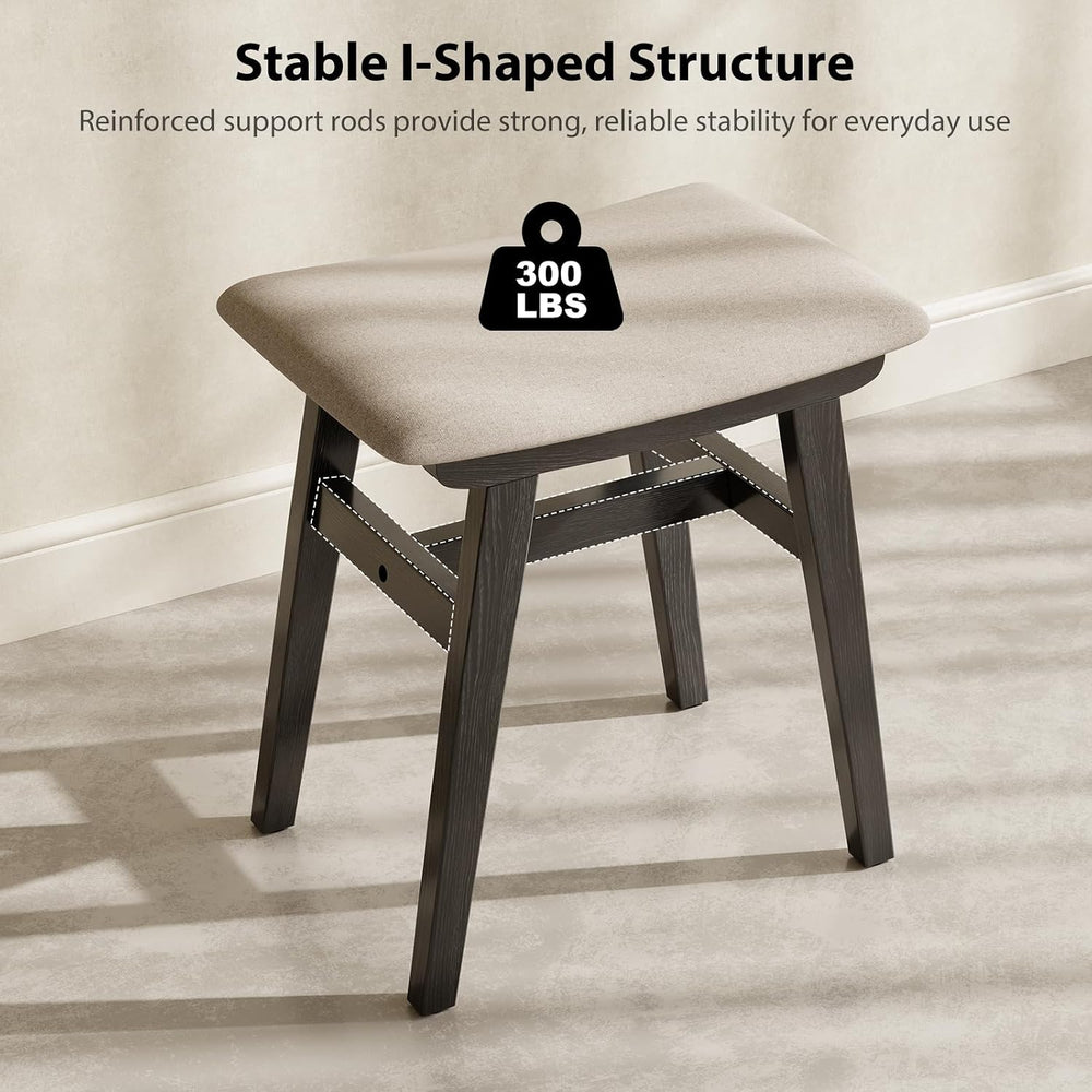 Muwuele Solid Wood Vanity Stool, Compact Makeup Chair with Saddle Cushion, Li...