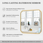 Gold Bathroom Mirror for Wall 36" x 36" Square Bathroom Vanity Mirror Farmhouse, Large Rounded Rectangle Mirror, Anti-Rust, Tempered Glass, Hangs Horizontally or Vertically
