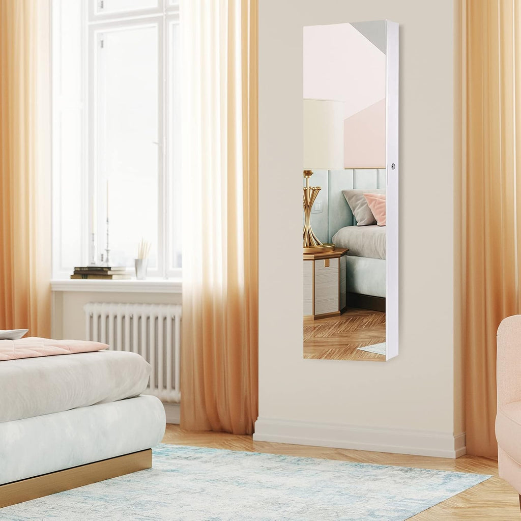 Byroce 47.5''H Jewelry Armoire, Over the Door/Wall Mounted, Full Length Mirror with Jewelry Storage, 2-LED Lockable Jewelry Cabinet with 2 Drawers, Hanging Jewelry Organizer for Bedroom (White)