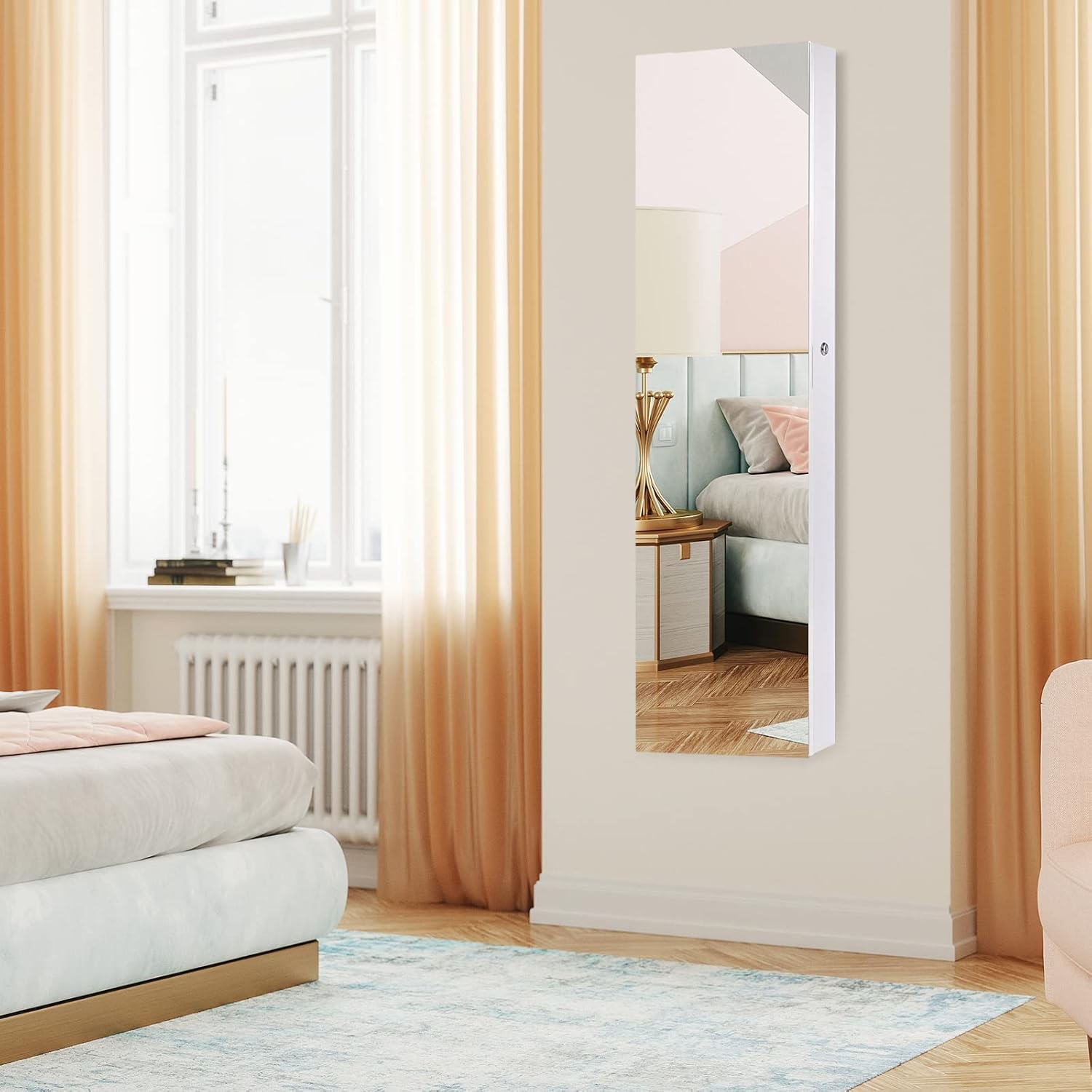 Byroce 47.5''H Jewelry Armoire, Over the Door/Wall Mounted, Full Length Mirror with Jewelry Storage, 2-LED Lockable Jewelry Cabinet with 2 Drawers, Hanging Jewelry Organizer for Bedroom (White)