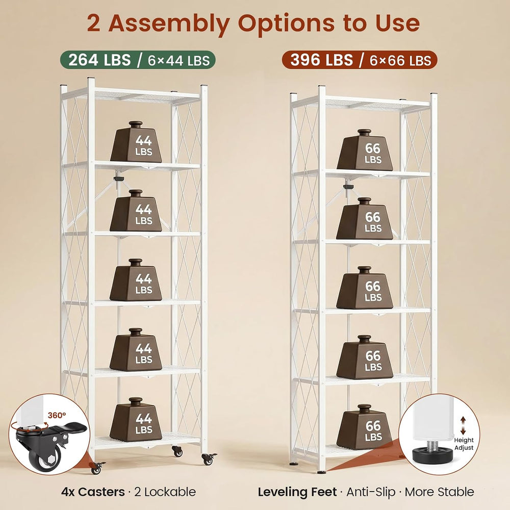 ALANNG 73.6 Inch Folding Bookshelf, 6 Tier Metal Bookcase and Bookshelves