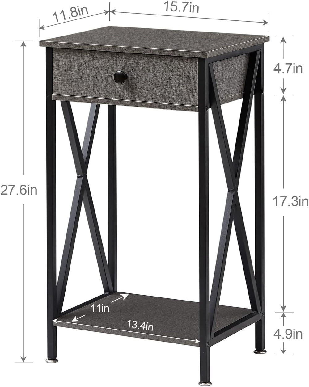 VECELO Tall Nightstand,27.6 inch Wooden End Table with Metal X-Frame,Side Tab...