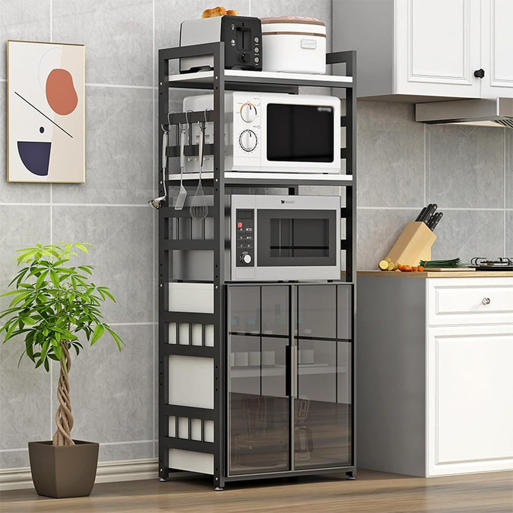 Kitchen Storage Cabinet with Adjustable Shelves Glass Door and Microw Stand F...