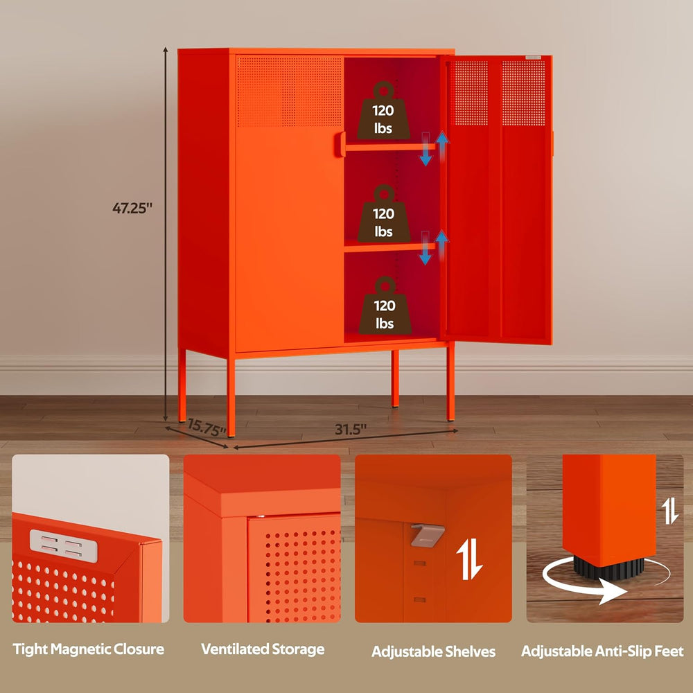 3-Tier Metal Storage Cabinet with 2 Adjustable Shelves & Mesh Doors