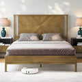 Bme Vivian 14 Inch Deluxe Bed Frame with Headboard, Rustic & Scandinavian Style with Solid Acacia Wood, No Box Spring Needed, 12 Strong Wood Slat Support, Easy Assembly, Queen, Rustic Seadrift