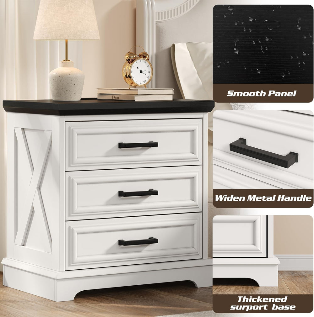 knoworld 24 Inch Wide Farmhouse Nightstands Set of 2 with Charging Station, W...