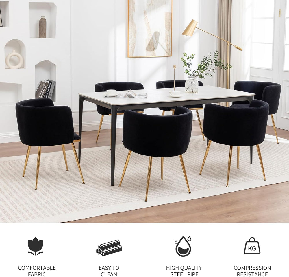 Canxkun Velvet Dining Chairs Set of 4, Barrel Dining Chairs with Gold Metal L...