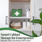 Flexzion Medicine Box, Home Pharmacy Box, 33 x 21 x 19 cm, Metal Medication Storage for Emergency, First Aid Cabinet, with Side Handles, Removable Tray & 5 Compartments, Green
