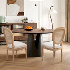 French Country Dining Chairs Set of 6,Farmhouse Upholstered Dining Room Chairs with Round Back and Solid Leg,Rattan Kitchen Chairs for Kitchen/Bedroom/Dining Room,Beige