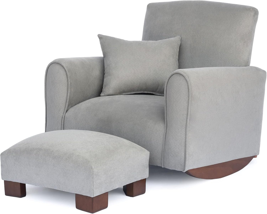 Toddler Personalized Armchair, Kids Upholstered Rocking Chair with Personalization, Toddler Chair with Personalized Name, Comfy Child Armchair, (Grey Suede, Rockers)