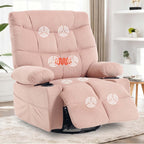 KCQ Overstuffed Swivel Rocker Recliner Chair with Massage and Heat, Fabric Heated Reclining Chairs Manual Recliner with Cup Holder, Pink Nursery Rocking Recliner Glider Chair