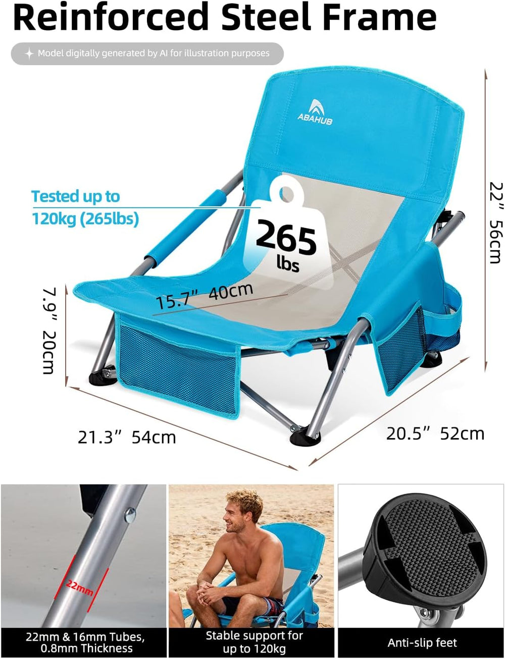 Abahub Beach Chair Low/High Back with Carry Bag Lightweight Comfortable Porta...