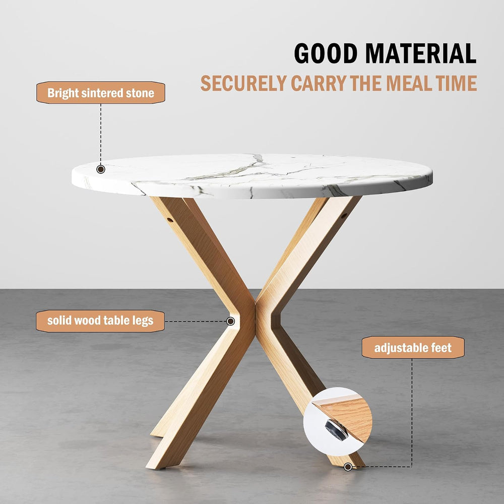 DlandHome Round Dining Table for 4, 39.4 Inches Kitchen Table with X Shaped W...