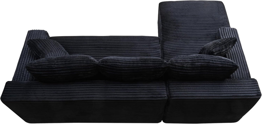 106-Inch L-Shaped Left Facing Boneless Corner Sofa 2 PCS Modular Sectional Cloud Sofa Couch with Chaise Lounge and Toss Pillow, Corduroy Boneless L-Shaped Cloud Couches