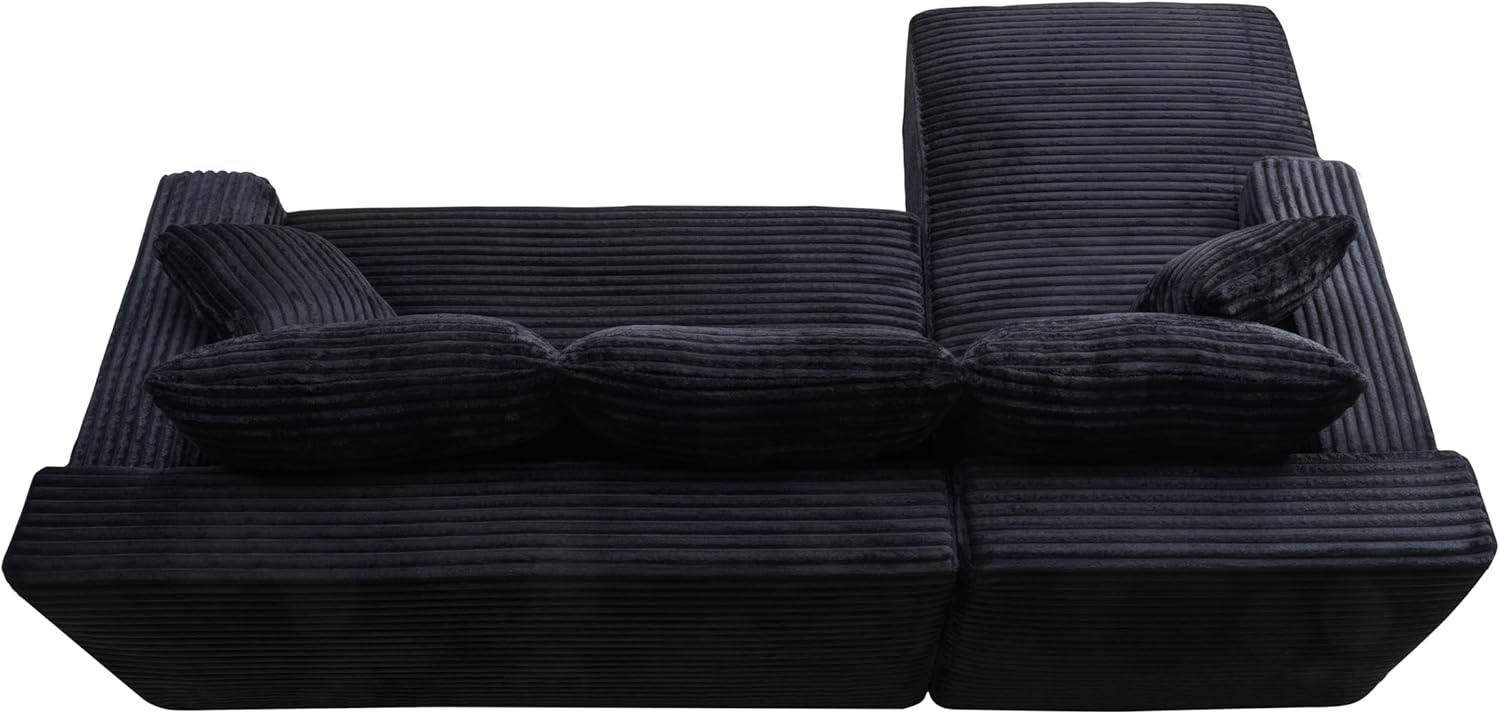 106-Inch L-Shaped Left Facing Boneless Corner Sofa 2 PCS Modular Sectional Cloud Sofa Couch with Chaise Lounge and Toss Pillow, Corduroy Boneless L-Shaped Cloud Couches