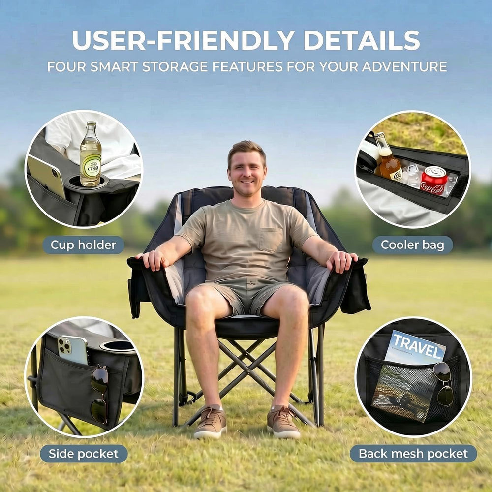 Oversized Heavy Duty Camping Chair for Adults, 500 lbs Capacity Padded Foldin...
