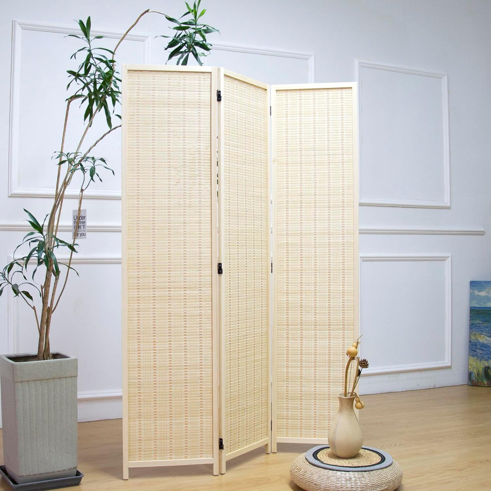 Furnnylane 3 Panel Room Divider and Folding Panel Screen,Bamboo Panel Divider...