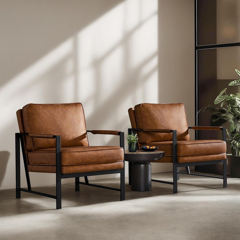 Yaheetech Mid-Century Modern Accent Chairs Set of 2, Light Brown | Oversized ...