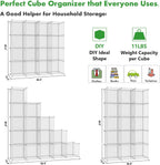 C&AHOME Cube Storage Organizer, 16-Cube Shelves Units, Plastic Storage Cubes, DIY Closet Organizer, Modular Closet Storage Shelf Ideal for Home, 48.4" L × 12.4" W × 48.4" H Transparent Twill UPCS16T