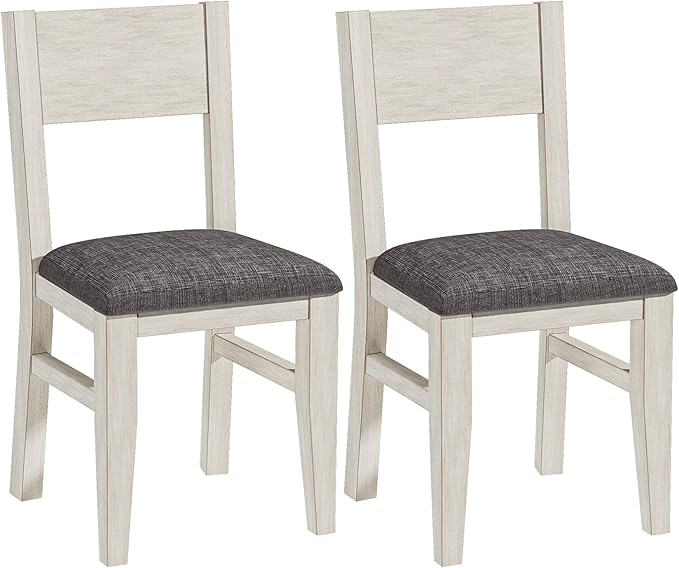 Solid Wood Dining Chairs Set of 2, Farmhouse Kitchen Chairs with Upholstered Cushion, Easy Assembly for Dining Room, Kitchen, Washed Gray